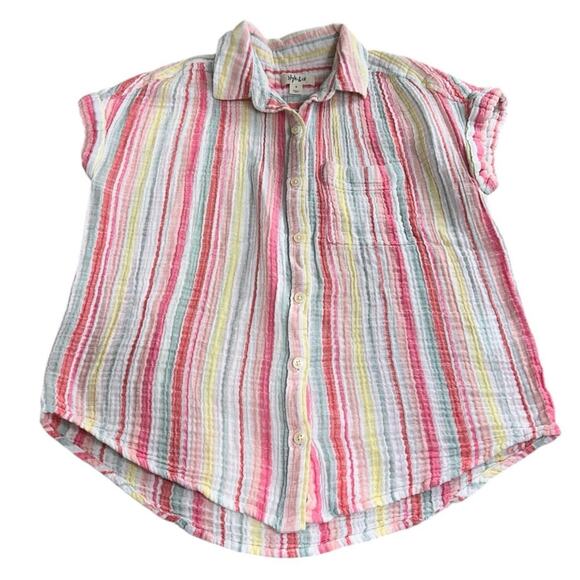 Women's Style & Co Cotton Gauze Striped Camp Shirt Size S Pastel Button Front - Picture 6 of 6